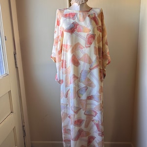 Vintage 1970s Caftan Maxi Dress | Abstract Print, Boho Resort Wear, Lounge Caftan