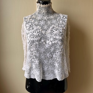 Antique Edwardian Irish Crochet Lace Blouse: High Neck Victorian Top