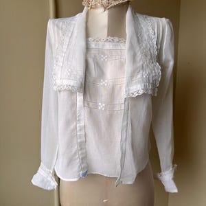 Antique Edwardian White Cotton & Lace Blouse | 1900s Handmade Victorian Top