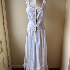 Antique Edwardian White Cotton Camisole & Petticoat Set | Early 1900s Undergarments | Historical Lingerie Ensemble