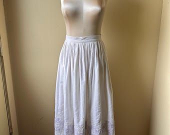 Edwardian Cotton Skirt: Antique Eyelet Embroidery, Lilac Stripes, Cottagecore