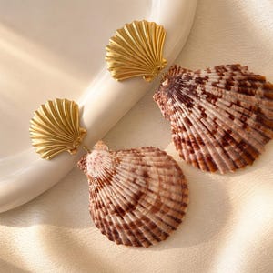 Gold Shell Earrings Stainless Steel, Coastal Statement Earrings, Seashell Dangle Earrings, Beach Jewelry, Ocean Inspired Jewelry