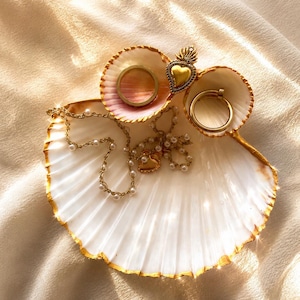 Set di portagioie a forma di conchiglia – Vassoio portagioie a conchiglia fatto a mano, portagioie a tema marino, decorazione oceanica, portagioie da spiaggia, regalo per lei