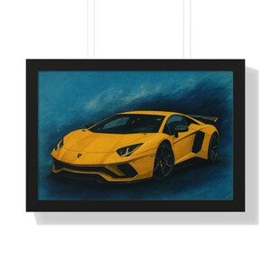 Yellow Lamborghini Framed Poster, Car Art Print, Sports Car Wall Decor, Automotive Gift for Car Lovers, Home Office Decor