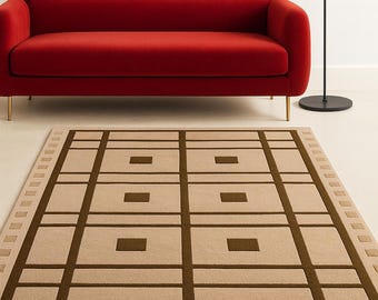 Modern geometrisch karpet handgetuft wollen tapijt minimalistisch rasterpatroon vloerkleed moderne woonkamer vloerdecor designer statement vloerkleed