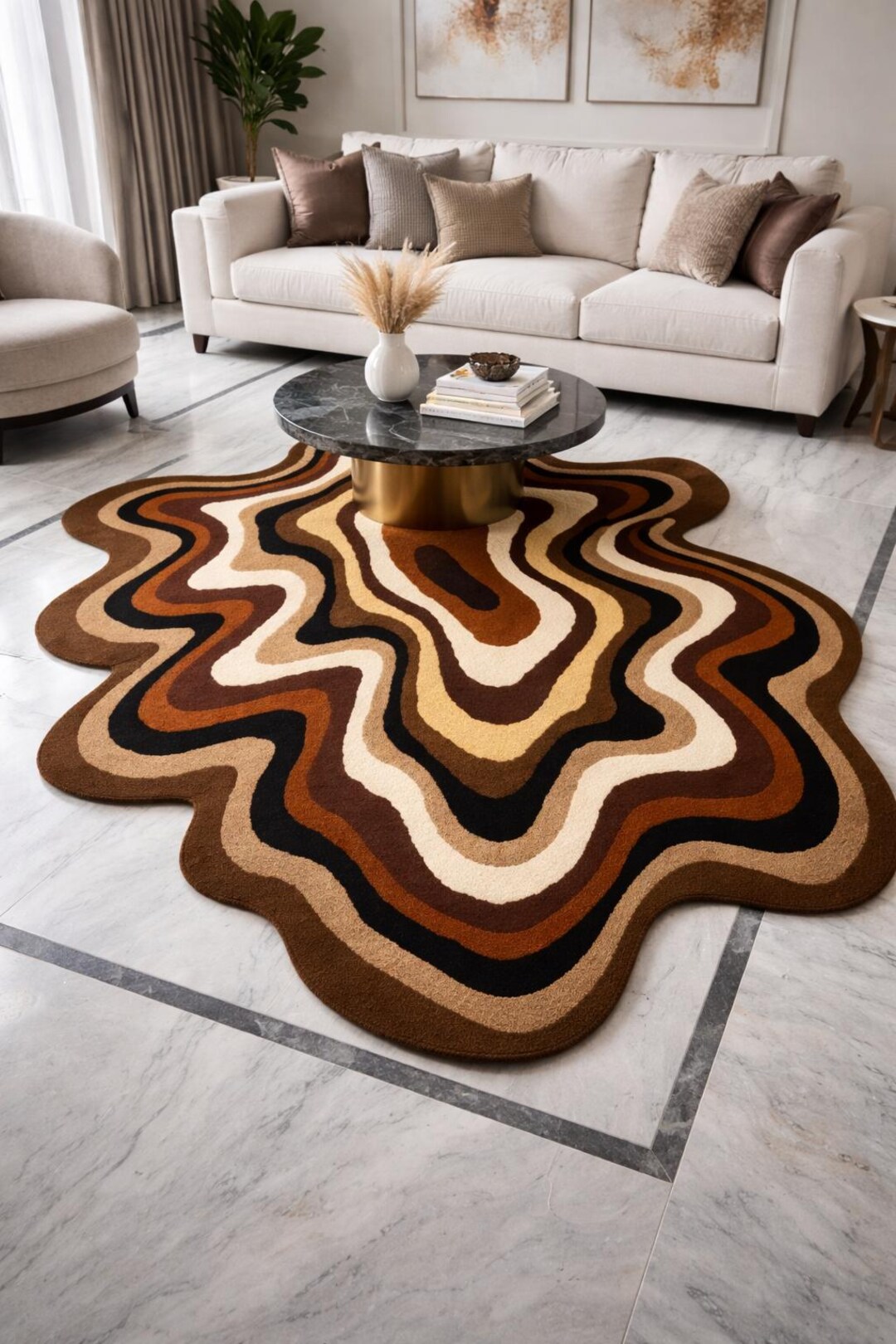 Abstract Wavy Area Rug Hand Tufted Wool Rug Modern Sculpted Living Room ...