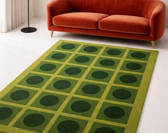 Modern geometrisch vloerkleed, handgetuft wollen tapijt, abstract rastertapijt uit het midden van de eeuw, designer woonkamertapijt, hedendaags vloerkleed huisdecor
