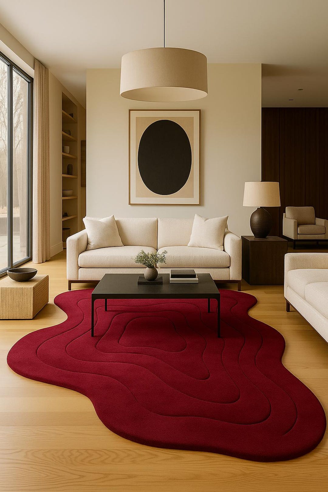 Hand Tufted Abstract Organic Shape Rug Modern Burgundy Wool Area Rug ...