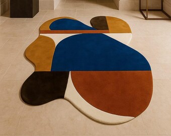 Modern Abstract Hand Tufted Rug, Irregular Organic Shape Area Rug, Contemporary Designer Wool Rug for Living Room, Bedroom Decor