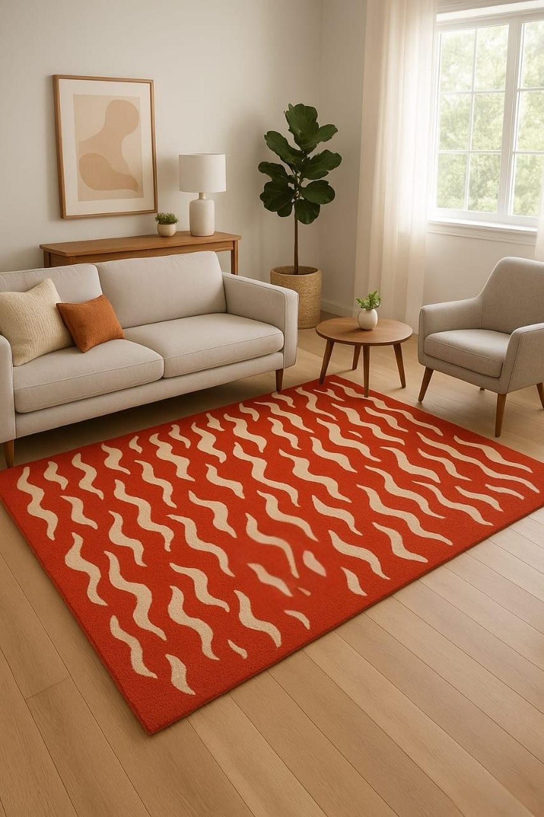 Hand Tufted Wool Rug:modern Wavy Pattern Rug Abstract Area Carpet for ...