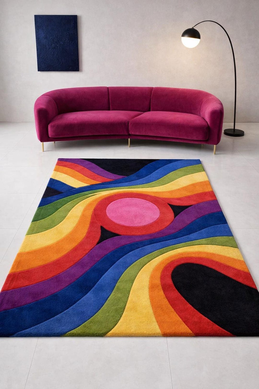 Hand Tufted Abstract Rainbow Rug, Modern Colorful Area Rug, Geometric ...