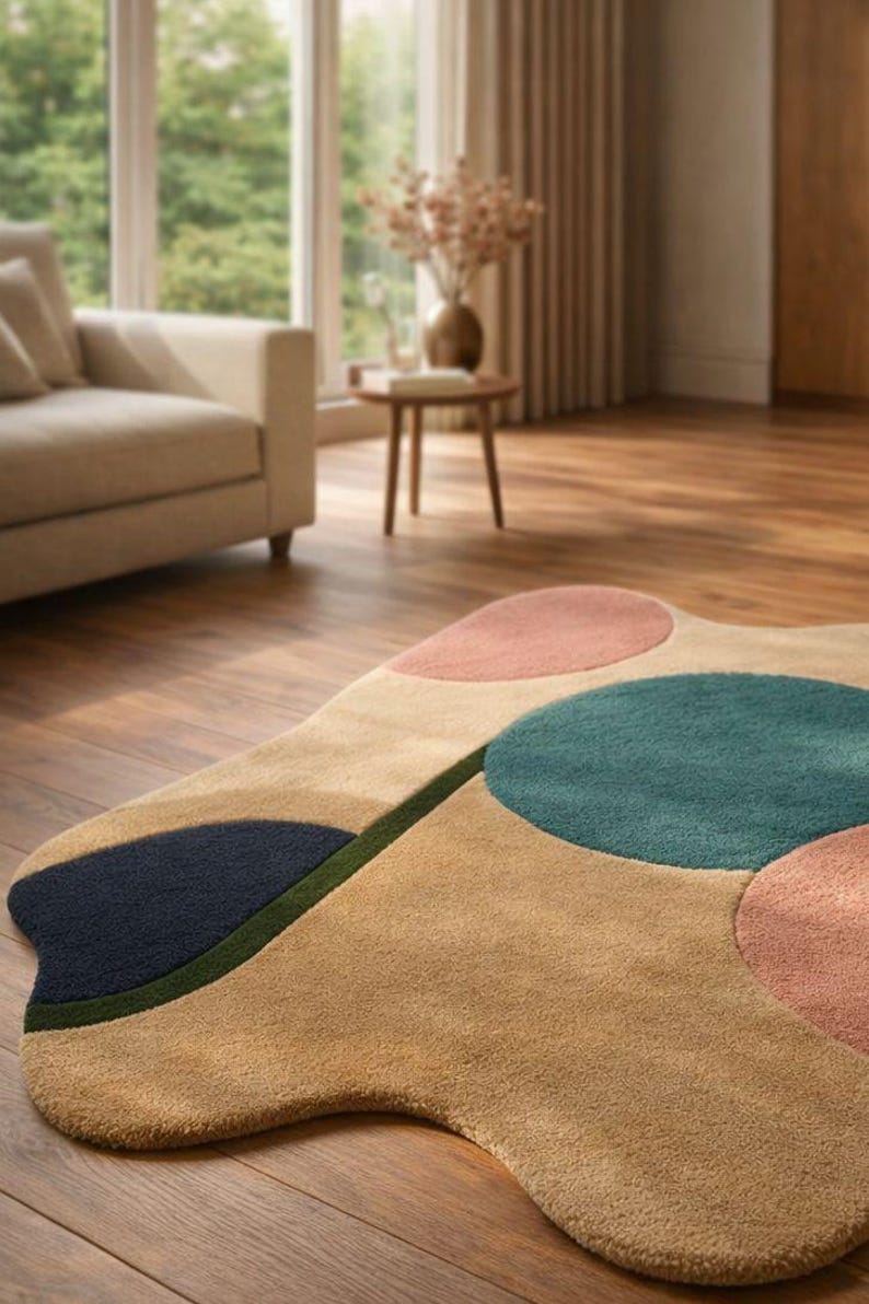Hand Tufted Wool Abstract Rug, Modern Irregular Shape Area Rug ...