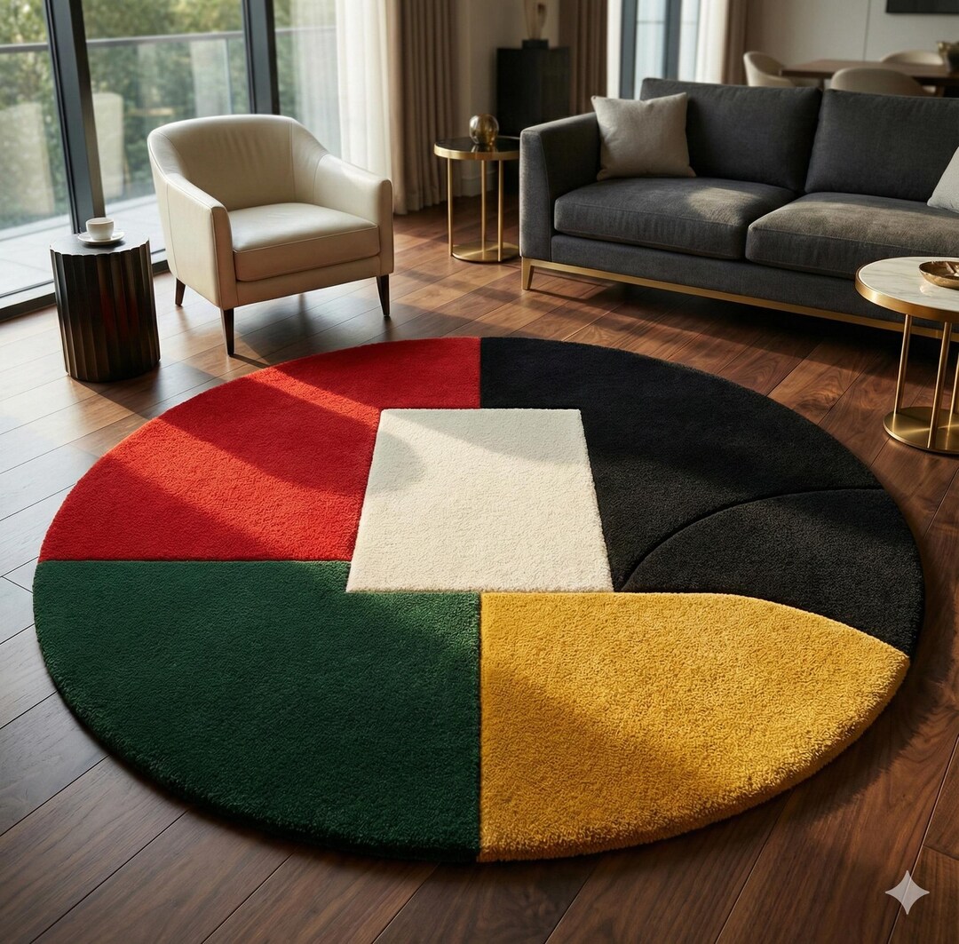 Hand Tufted Wool Rug: Modern Round Rug, Geometric Pattern Carpet ...
