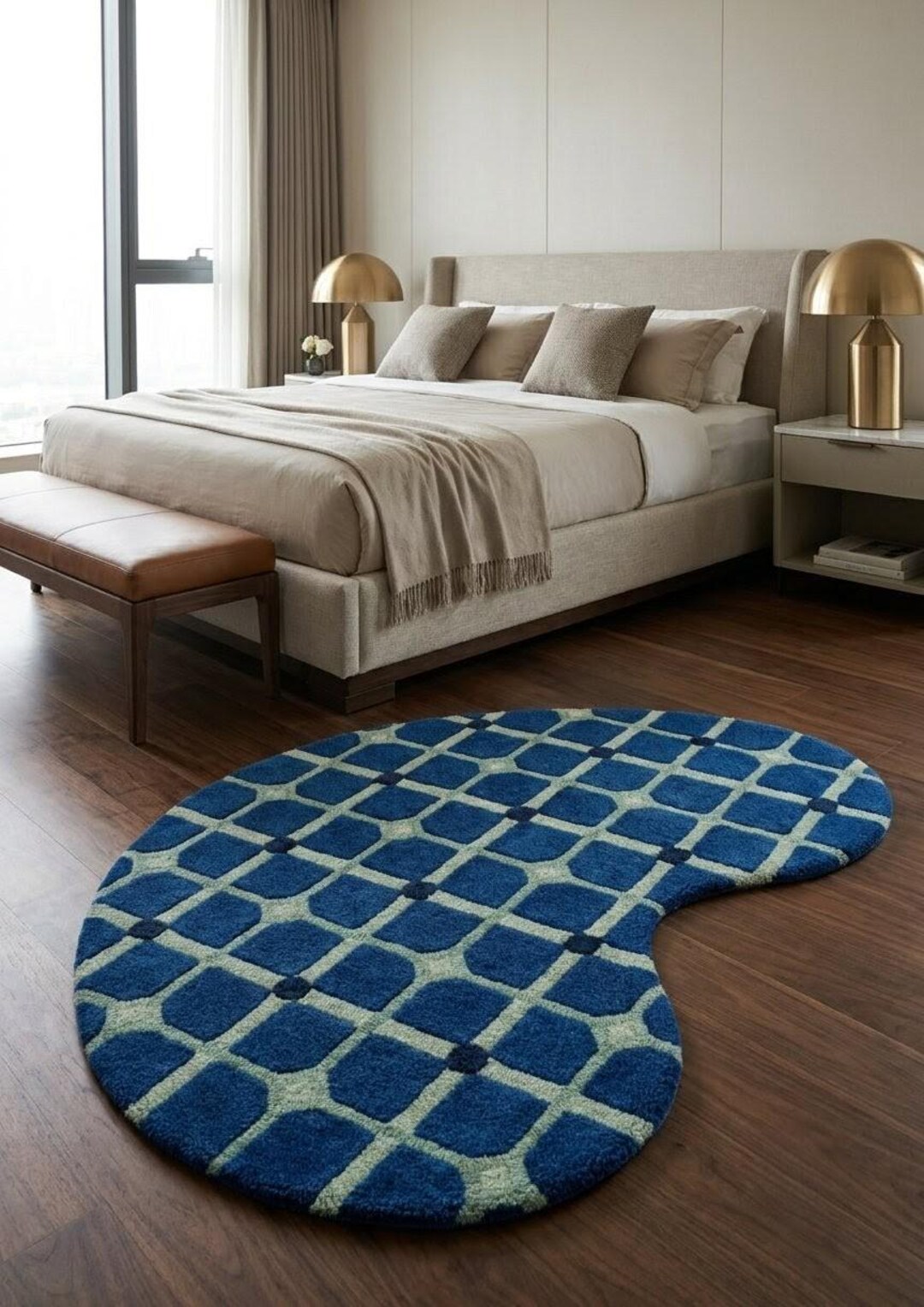 Blue Abstract Hand Tufted Rug, Modern Geometric Area Rug, Irregular ...