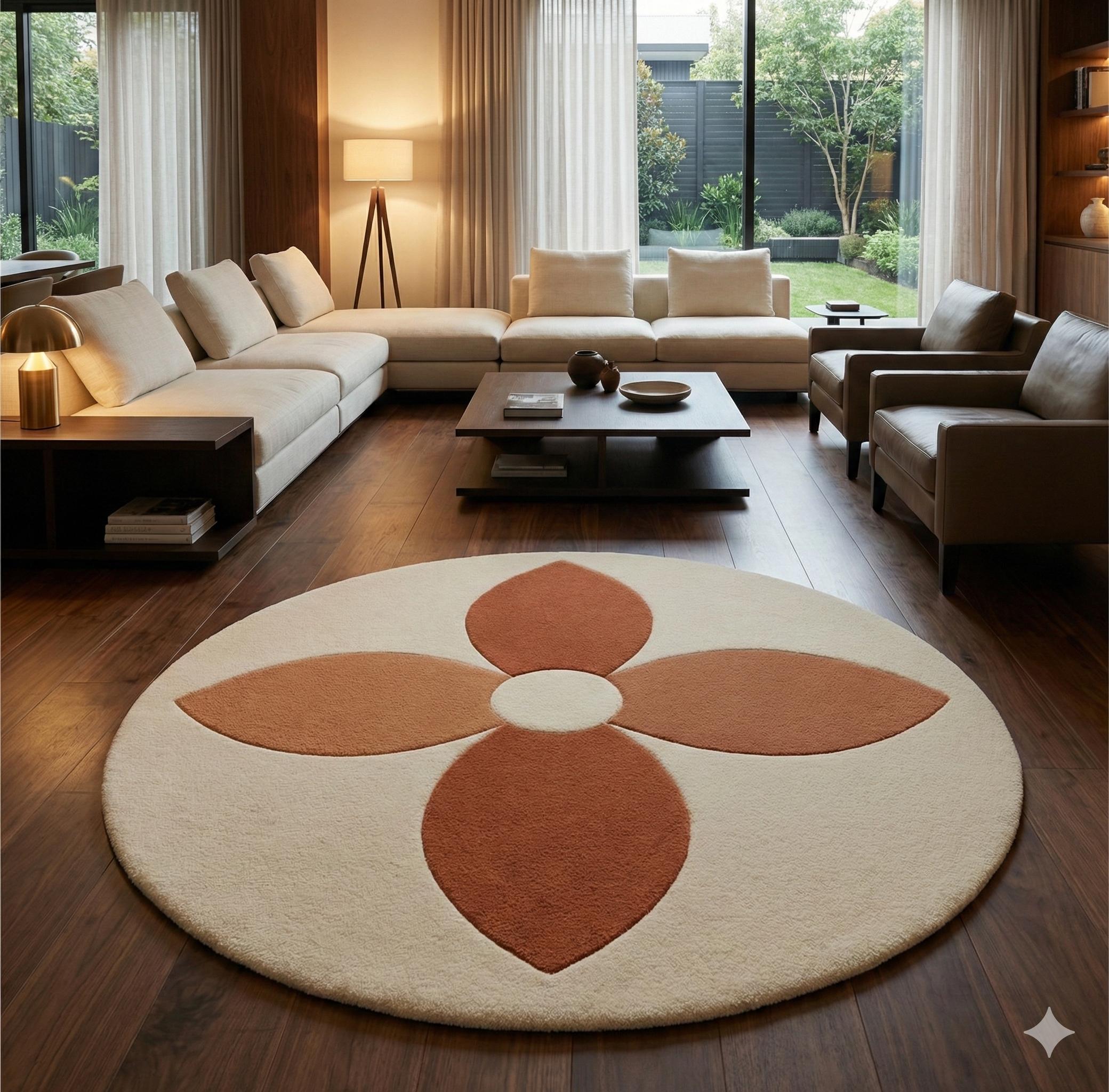 Hand Tufted Round Wool Rug, Modern Floral Area Rug, Scandinavian ...