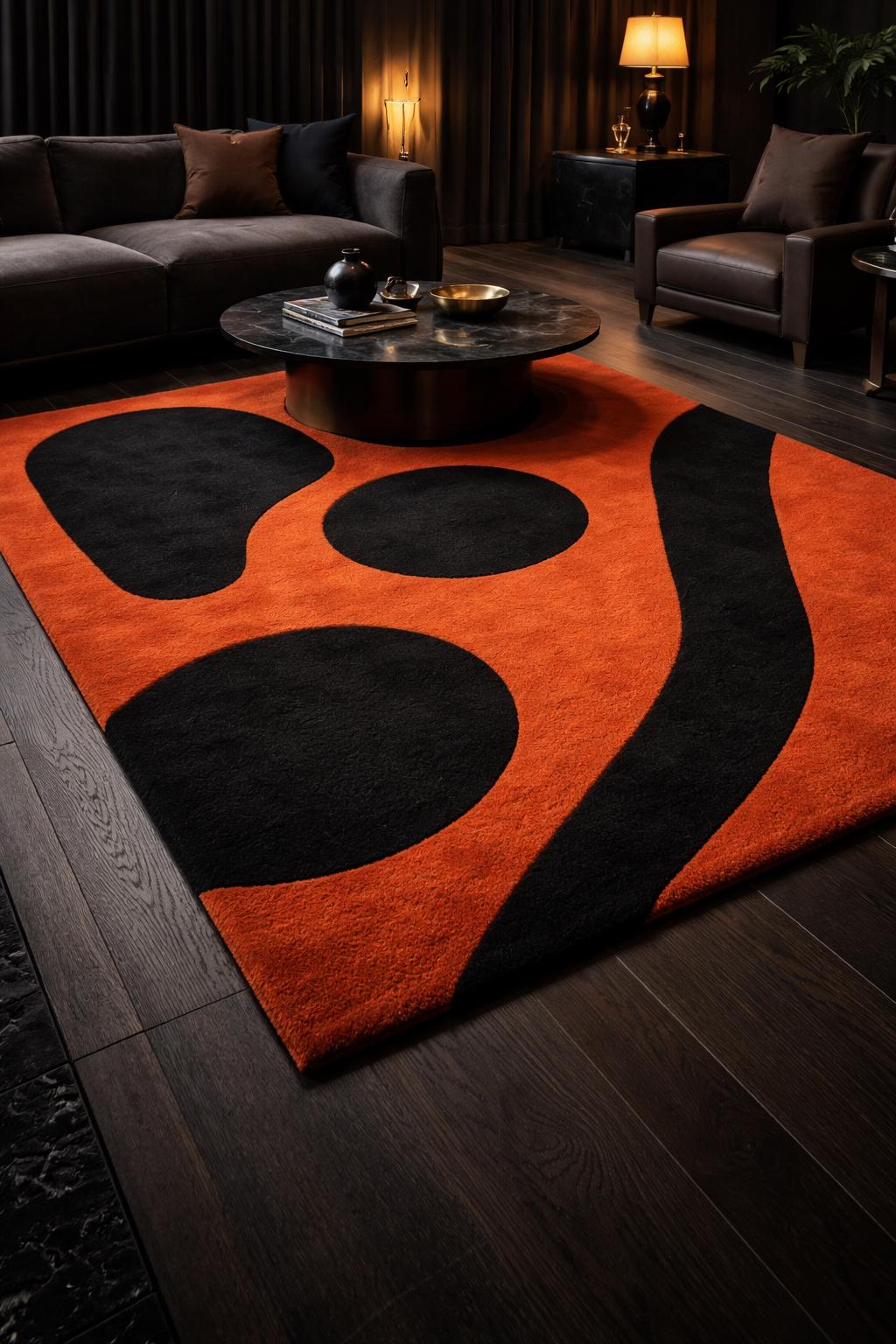 Modern Abstract Area Rug Rust Orange & Black Geometric Pattern Carpet ...