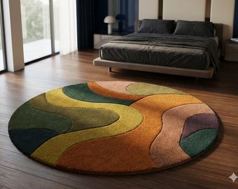 Hand Tufted Abstract Round Wool Rug, Modern Organic Shape Area Rug, Mid Century Contemporary Carpet, Custom Handmade Home Decor 8x10