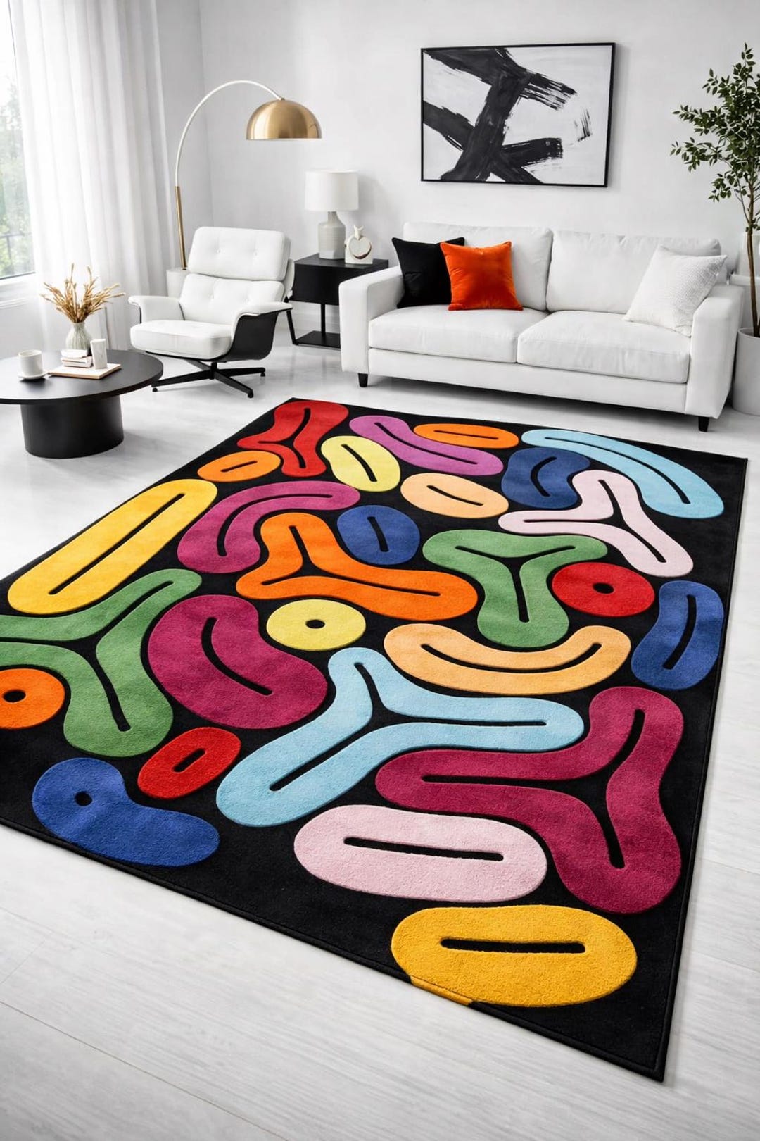 Abstract Colorful Hand Tufted Rug Modern Geometric Wool Area Rug ...