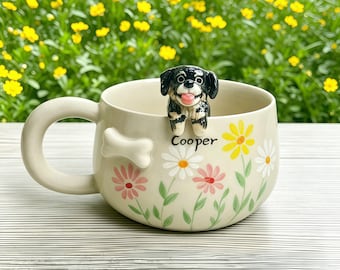 Niestandardowy kolorowy kubek ceramiczny z kwiatami dla zwierząt, ręcznie robiony, upominek na pamiątkę dla zwierząt, niestandardowy kubek ceramiczny dla psa, prezent dla właściciela psa, prezent urodzinowy, 400 ml