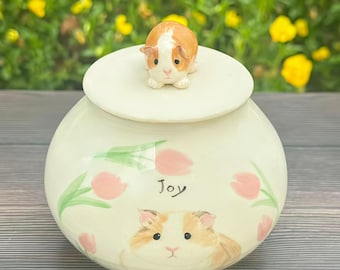 Urna de cerámica personalizada con forma de tulipán para cobaya, urna conmemorativa hecha a mano con figura de perro/gato, urna conmemorativa para mascotas, urna para mascotas con flores, regalo para recordar a una mascota fallecida