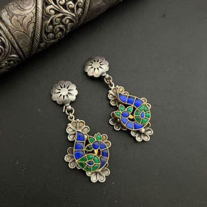 Antique Sterling Silver Peacock Earrings – Handcrafted Traditional Silver Jewelry, Gift For her