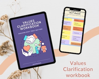 Values Clarification Workbook | Therapy & ACT Worksheet | Clarify Your Core Values | Printable Mental Health Resource