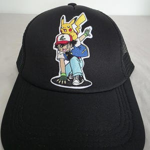 Iron on stitched Pikachu and Ash trucker hat