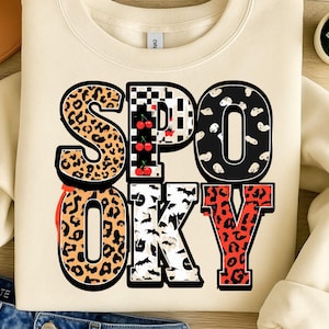 Spooky Halloween Letters PNG: Leopard Checker Cherry Print (Digital Download
