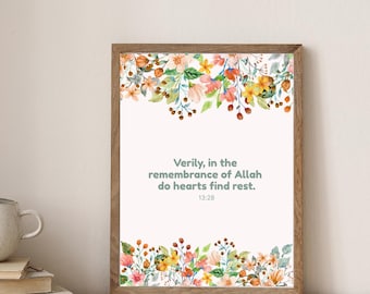 Minimalist Floral Islamic Wall Art: Quran Verse Print (A1-A4 Digital Download)