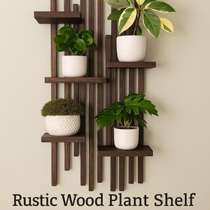 Handmade Wood Plant Shelf: 42&quot; Vertical Floating Wall Decor