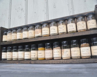 Distressed Wood Spice Rack: 26 Jar Kitchen Organizer