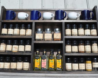 Extra Large Rustic Wooden Spice Rack: Distressed Solid Wood