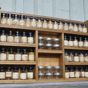 Vintage Spice Shelf with 18 Spice Jars - Matthew Bullock Auctioneers