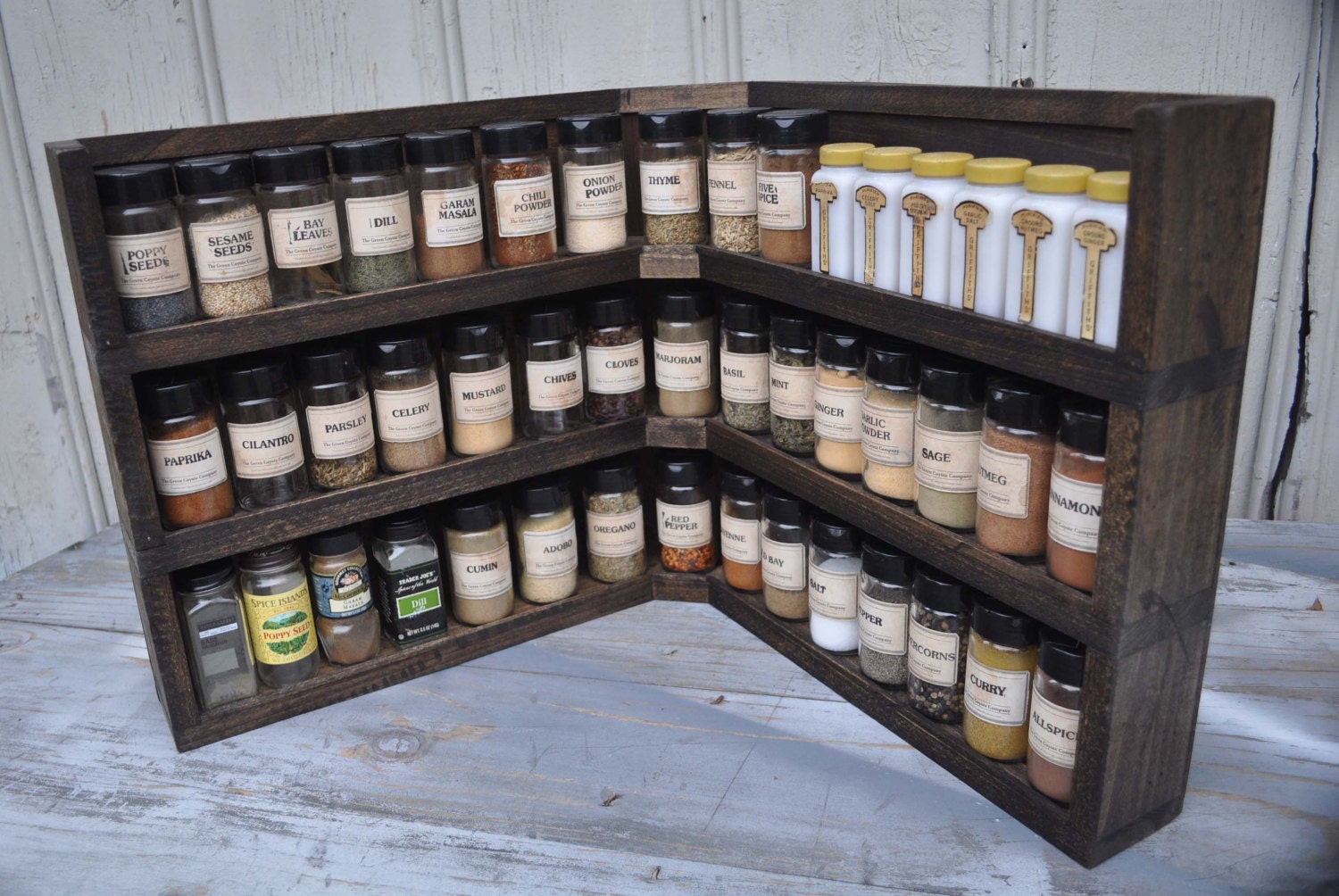 Corner Spice Rack Distressed and New Rustic Holds 45 or More