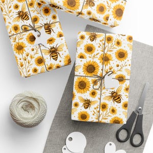 Bees Knees and Sunflower Wrapping Paper, Floral Gift Wrap, Birthday Party Supplies, Eco-Friendly Gift Wrap, Spring Celebrations,