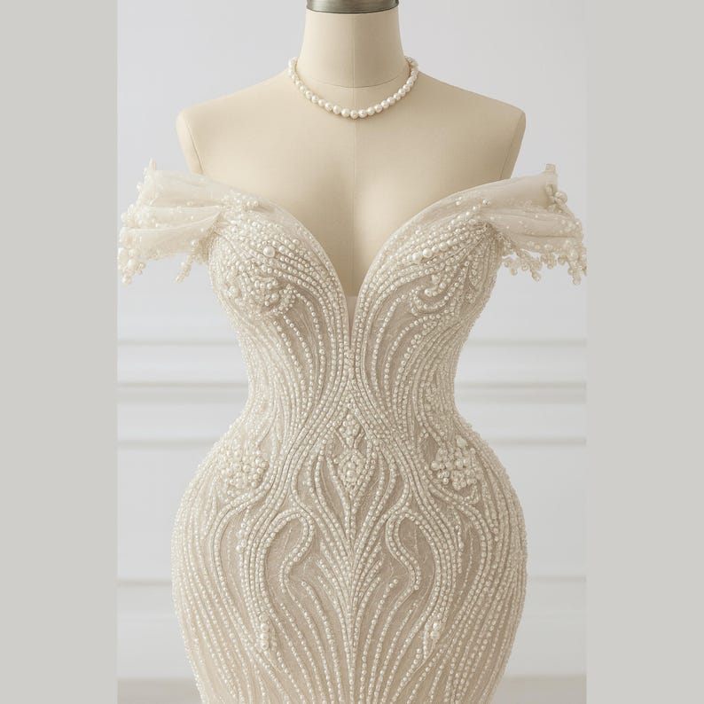 Off-shoulder Mermaid Wedding Dress, Beaded Sequin Bridal Gown - Etsy
