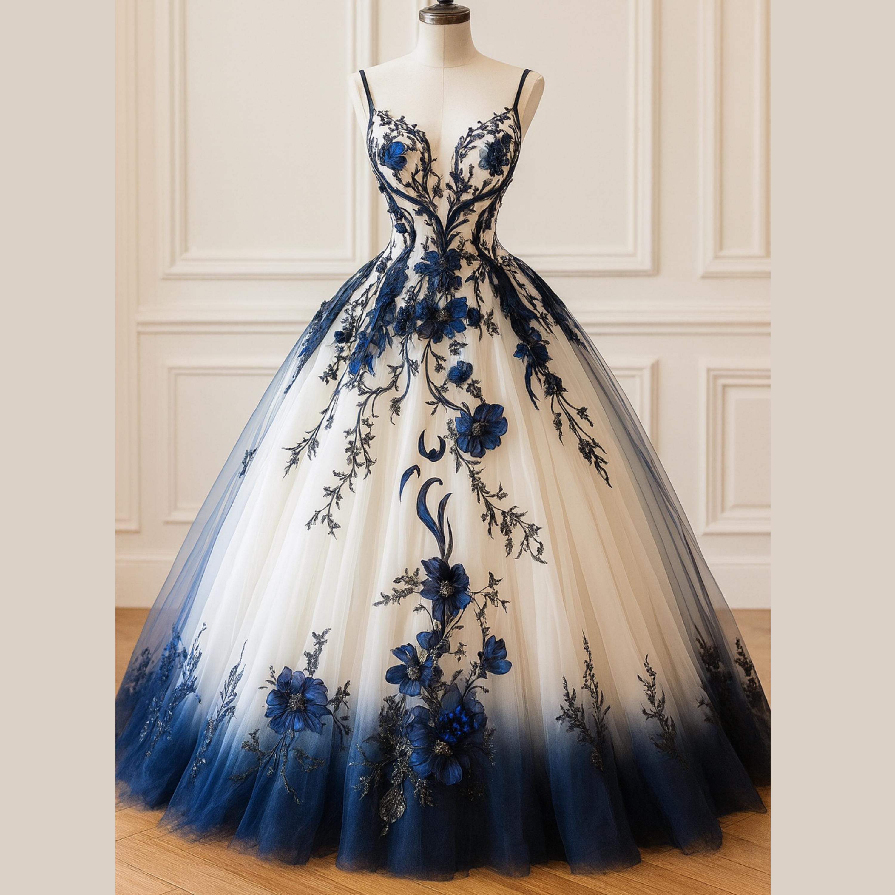 Combination Dark Blue And White Dress Ariel Gown White And Royal Blue Tulle  Ball Gown  Mia