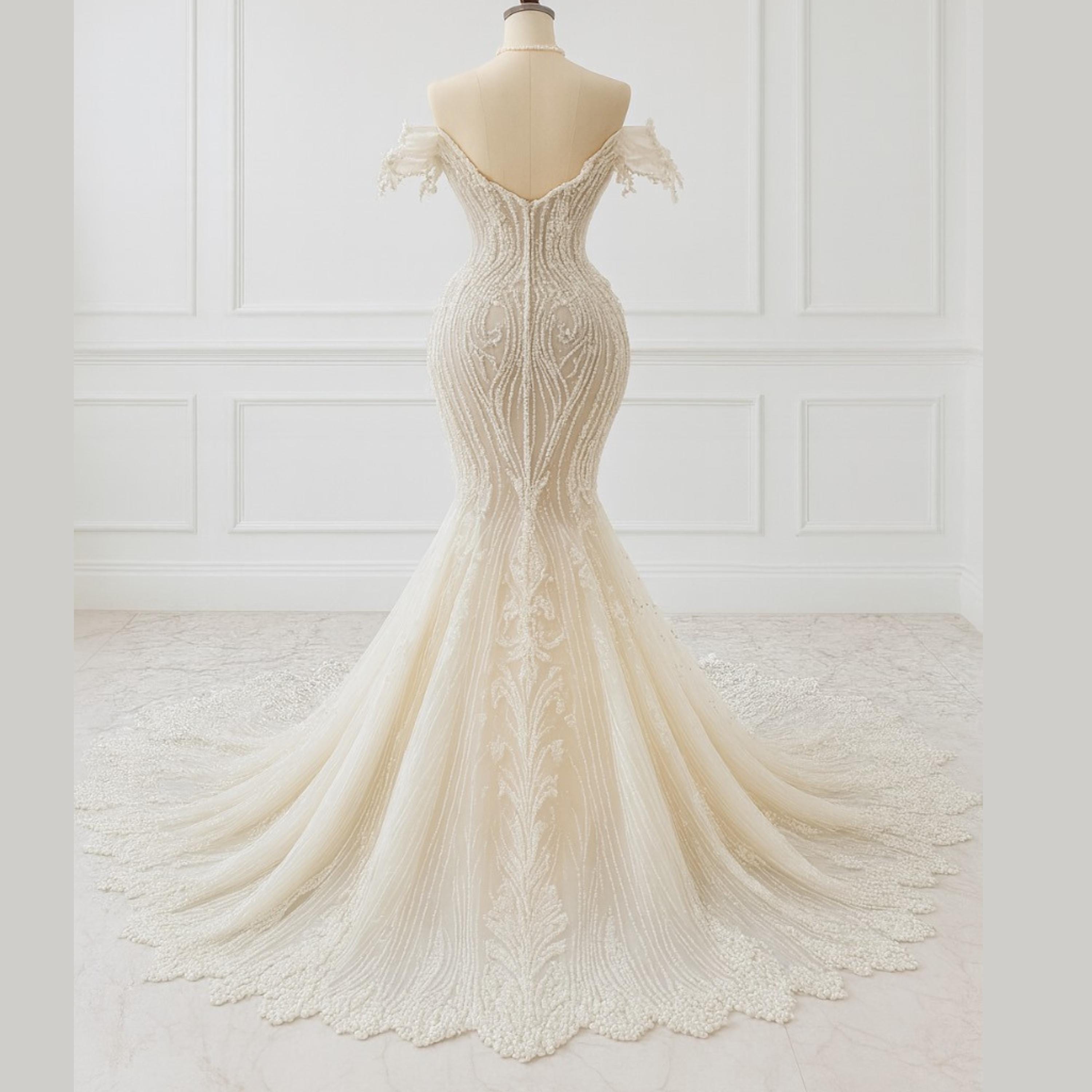 New Arrival Off-the-Shoulder Split Front Mermaid Wedding Dress main image 1