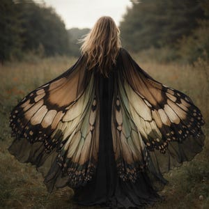 Peleryna z szyfonu Moth Wing, kostium dla dorosłych z tańcem wróżek, szal z peleryną Luna Moth, odzież festiwalowa
