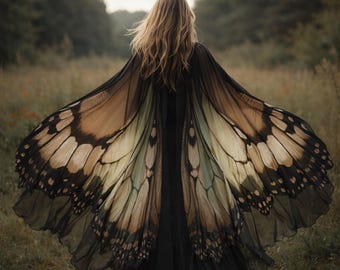 Moth Wing Chiffongkappa, Vuxen Fédräkt med Dansvingar, Luna-mothcape, Festivalkläder