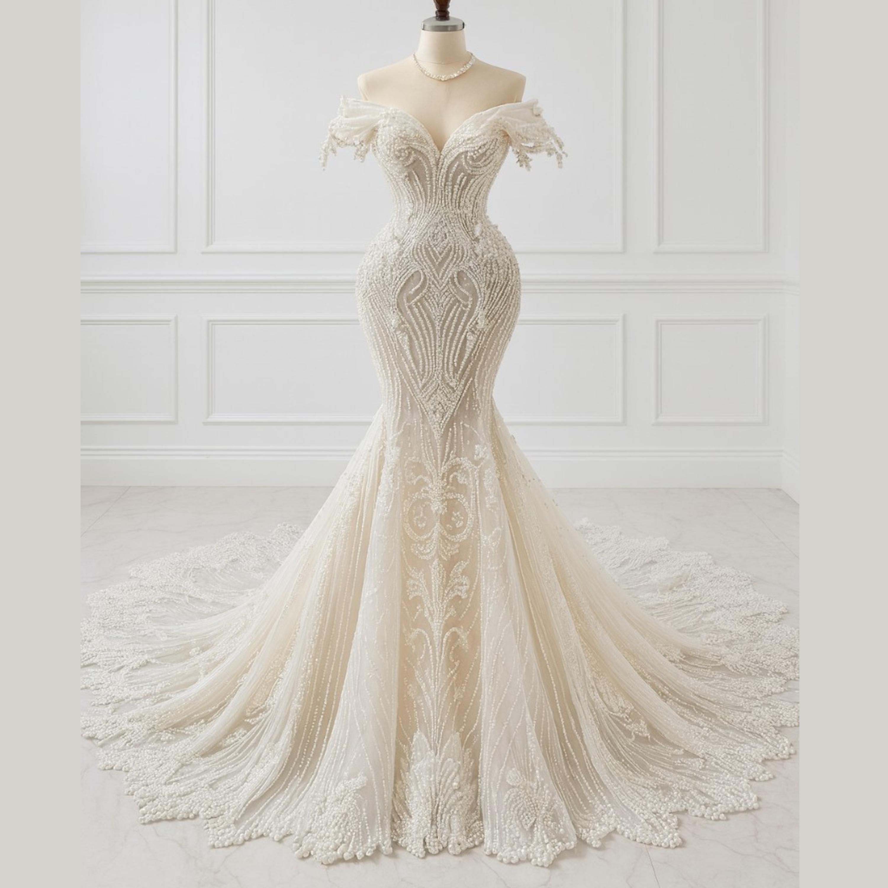 Unique Mermaid Off The Shoulder Pleats Satin Wedding Dresses Brides Dress main image 1