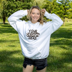 White Gildan 18500 Hoodie Mockup - Gildan 18500 Hoodie Mockup G185 Mockup - Hooded Sweatshirt Mockup - Gildan Mockup - POD Mockup