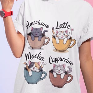 Cute Cat Coffee Shirt Gift for Cat Mom, Cat Lover Funny Tee, Cats and Coffee T-Shirt, Coffee Cats Gift, Coffee Lover Shirt Women