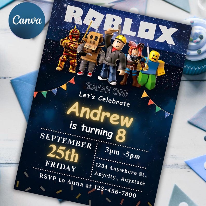 Roblox Birthday Invitation Template: Editable Game Party Invite (PDF ...