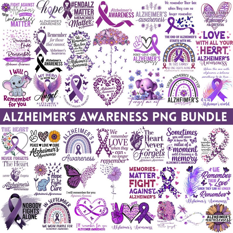 Alzheimer's Awareness SVG Bundle, Purple Ribbon Designs (PNG) - Etsy