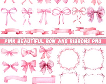 Clipart de lazo de acuarela rosa: paquete PNG de color pastel ruborizado