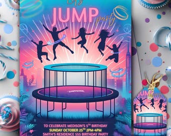 Invito per festa di compleanno sul trampolino: tema di salto modificabile (download digitale)