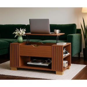 Lift Top Coffee Table with Hidden Storage, Adjustable Wooden Center Table for Living Room