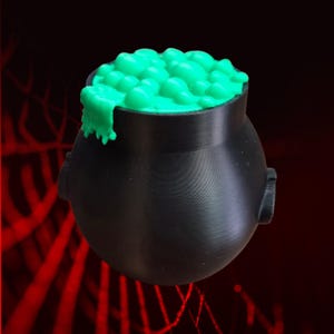 3D Printed Black Witches Cauldron with Bubbling Green Lid - Halloween Tea Light Holder