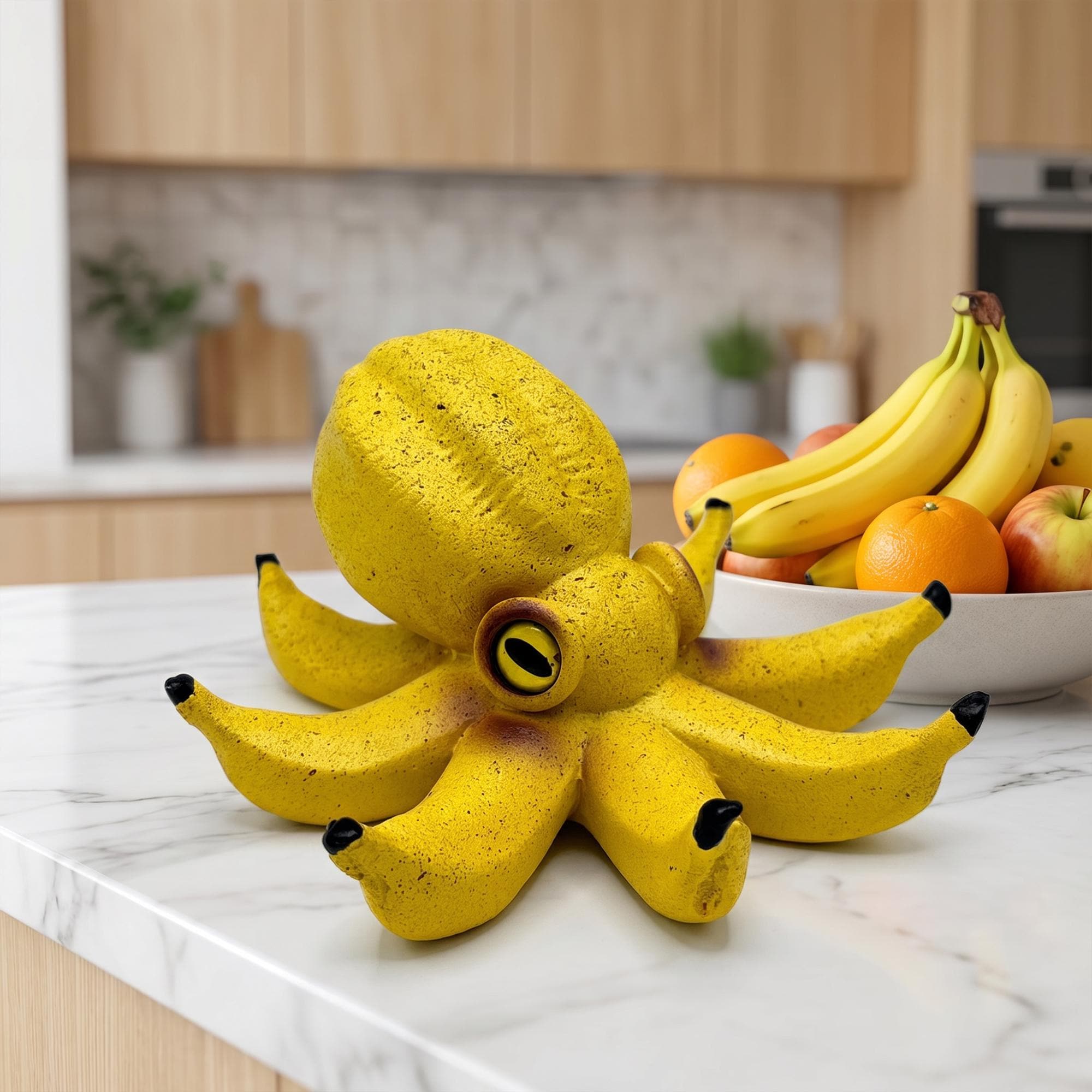 Surreal Banana Octopus Resin Figurine, Banana Yellow Desktop Decor, Quirky Office Desk Toy, Collectible Creature Sculpture, Weird Gift product image